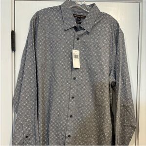 Michael Kors NEW long sleeve button front shirt grey blue white mens size large